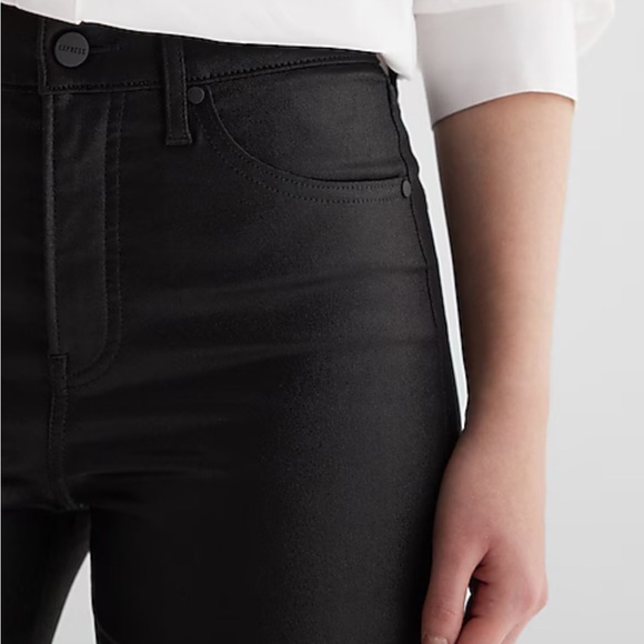 Express Shiny Black Button-Detail Pants coated faux leather look curvy - Picture 2 of 9
